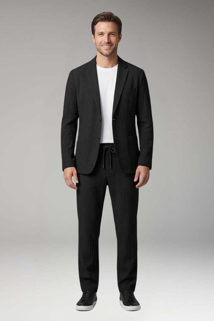 Men's 2-Piece Set with Notched Collar for All-Season Wear