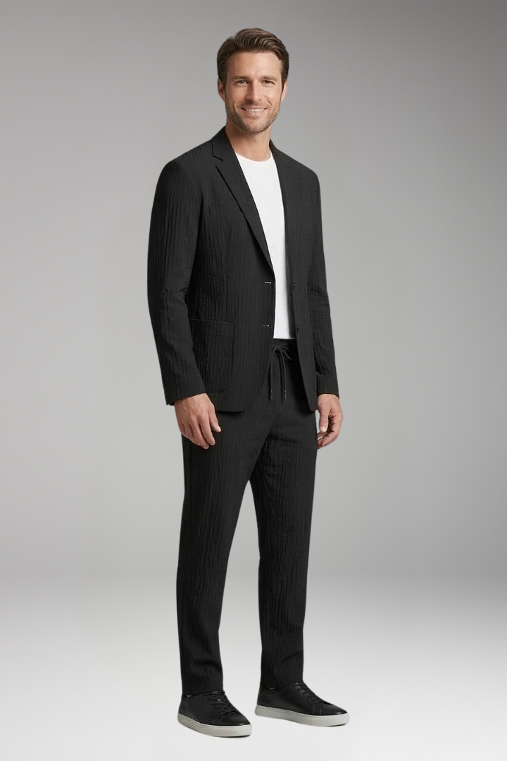 Men's 2-Piece Set with Notched Collar for All-Season Wear