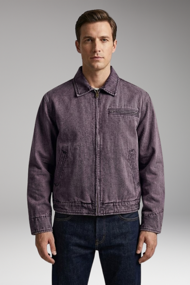 Men's Bomber Jacket with Classic Collar and Utility Pockets