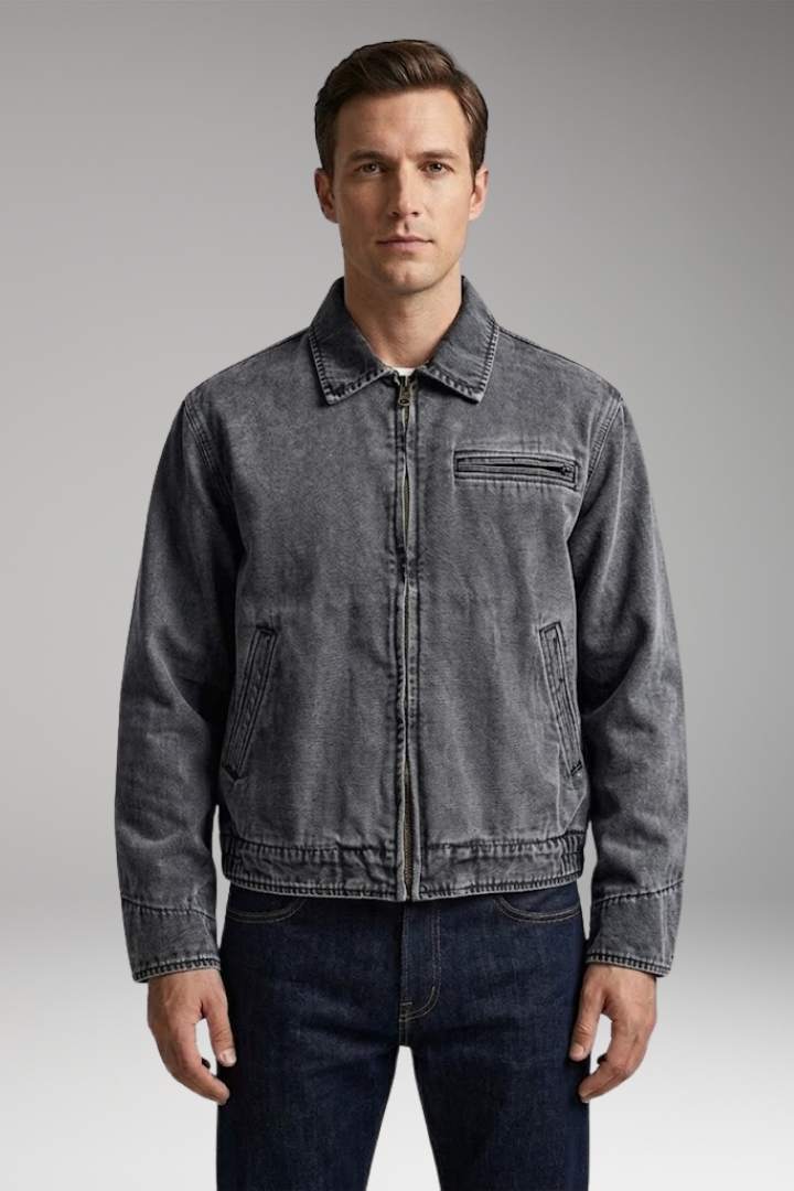 Men's Bomber Jacket with Classic Collar and Utility Pockets