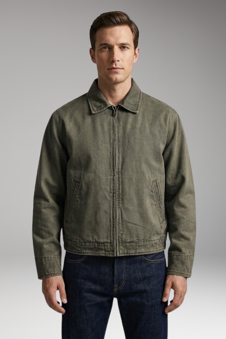 Men's Bomber Jacket with Classic Collar and Utility Pockets