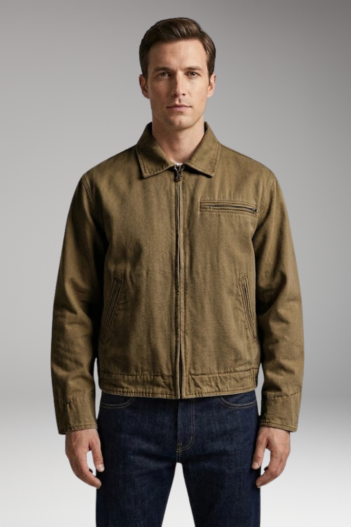 Men's Bomber Jacket with Classic Collar and Utility Pockets
