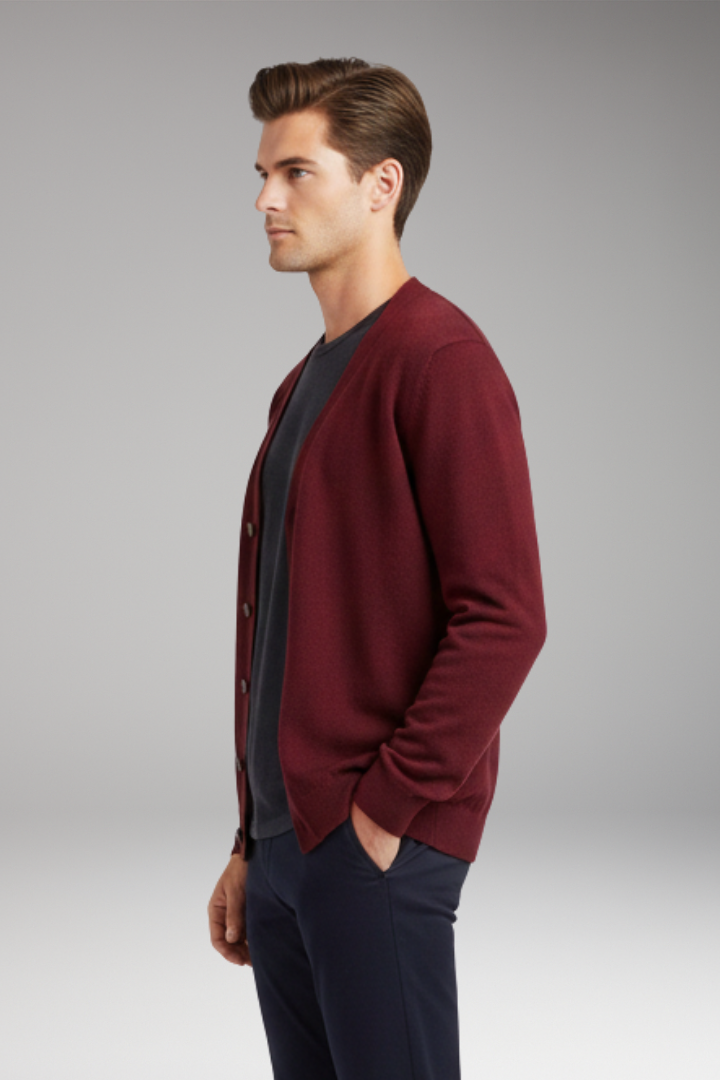 Men's Cardigan with V-Neck and Button Closure