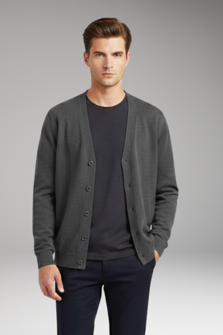 Men's Cardigan with V-Neck and Button Closure