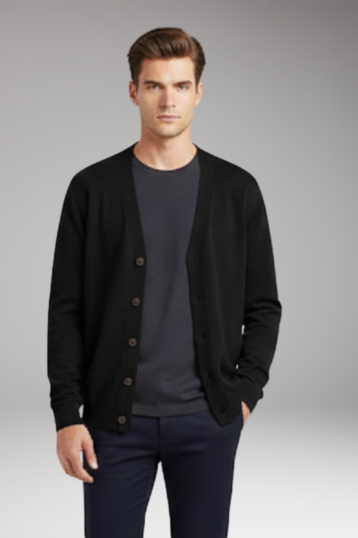 Men's Cardigan with V-Neck and Button Closure