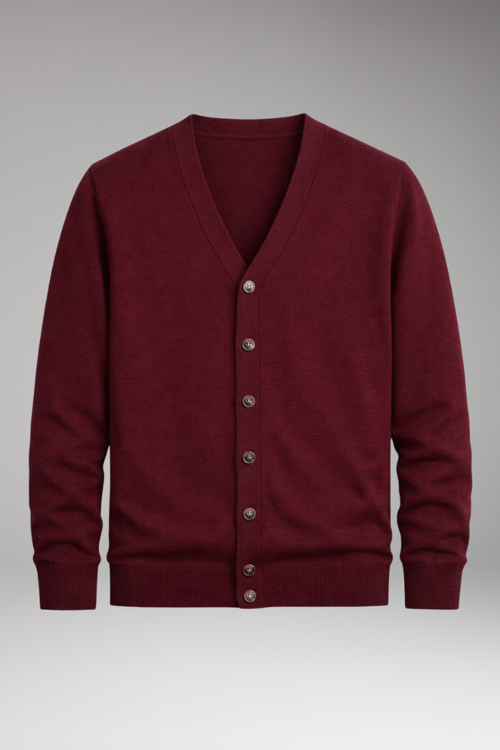 Men's Cardigan with V-Neck and Button Closure