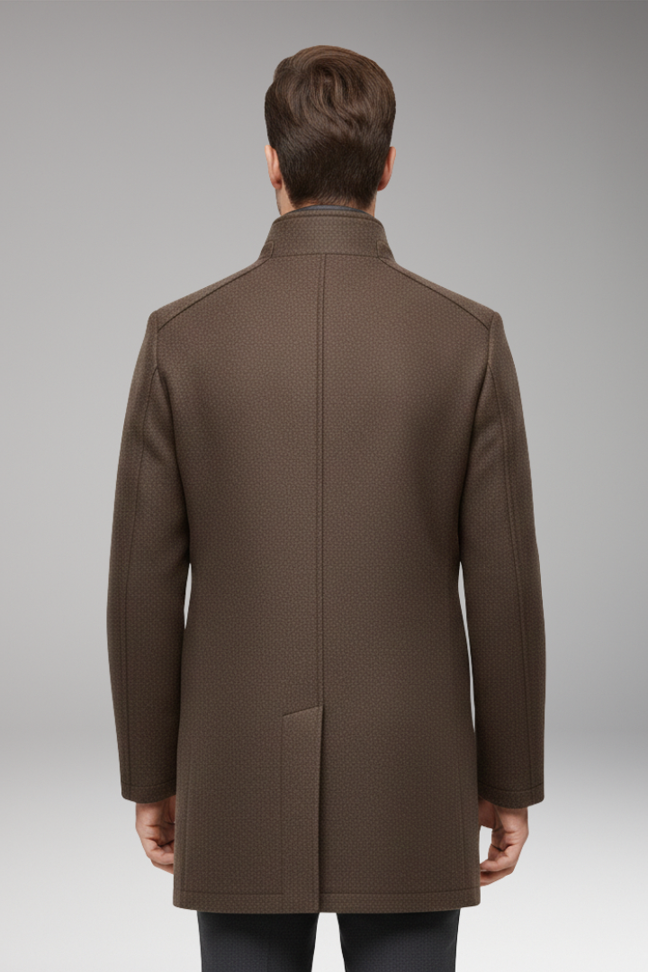 Men's Coat with Stand-up Collar and Button Closure