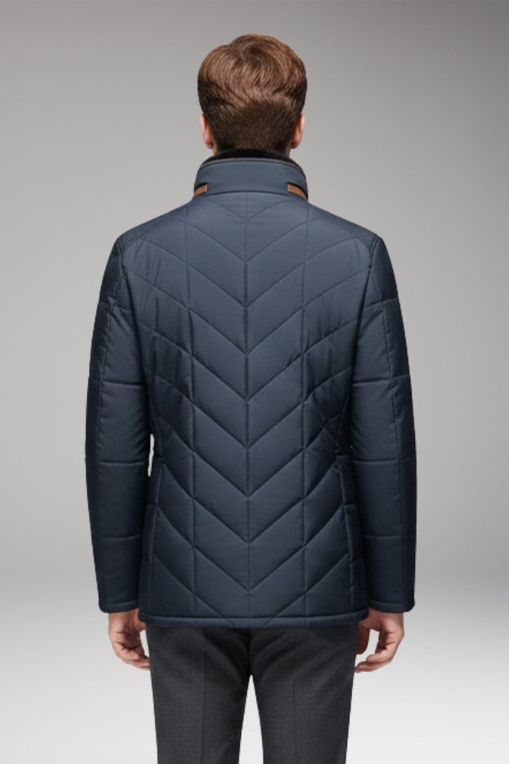 Men's Jacket with Stand Collar and Quilted Design