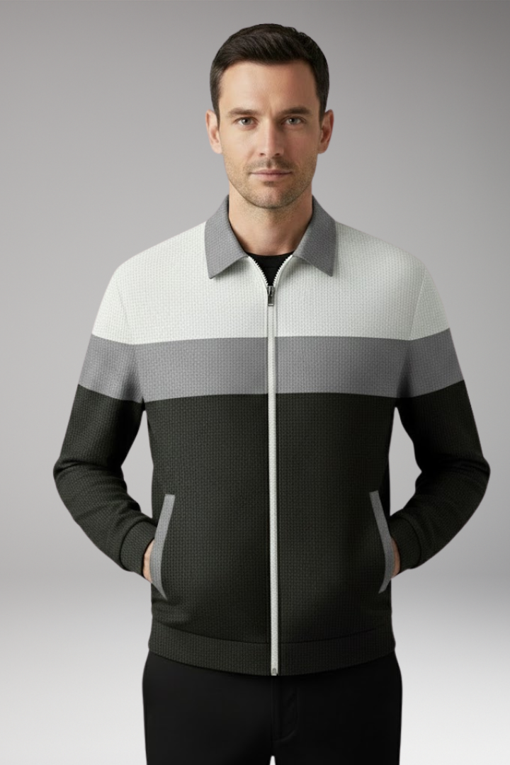Men's Jacket with Textured Design and Contrast Stripes
