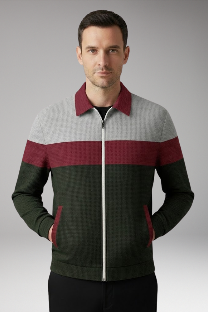 Men's Jacket with Textured Design and Contrast Stripes