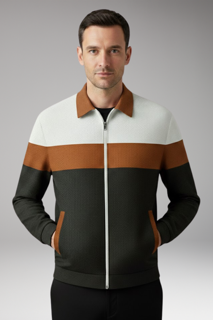 Men's Jacket with Textured Design and Contrast Stripes