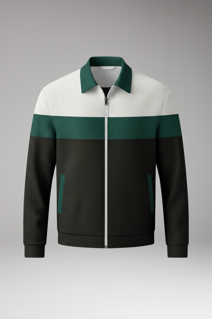 Men's Jacket with Textured Design and Contrast Stripes