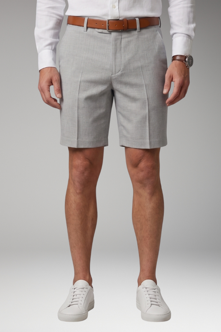 Men's Pleated Shorts with Button and Zipper Closure