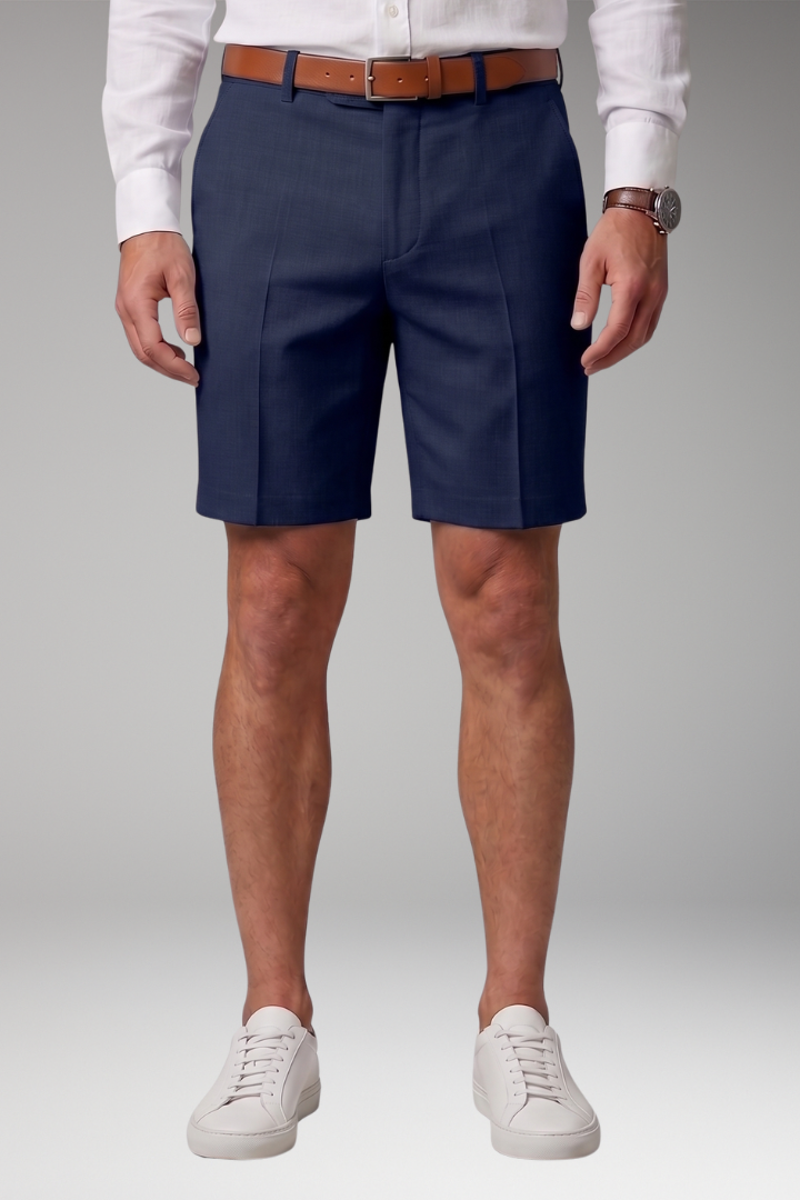 Men's Pleated Shorts with Button and Zipper Closure