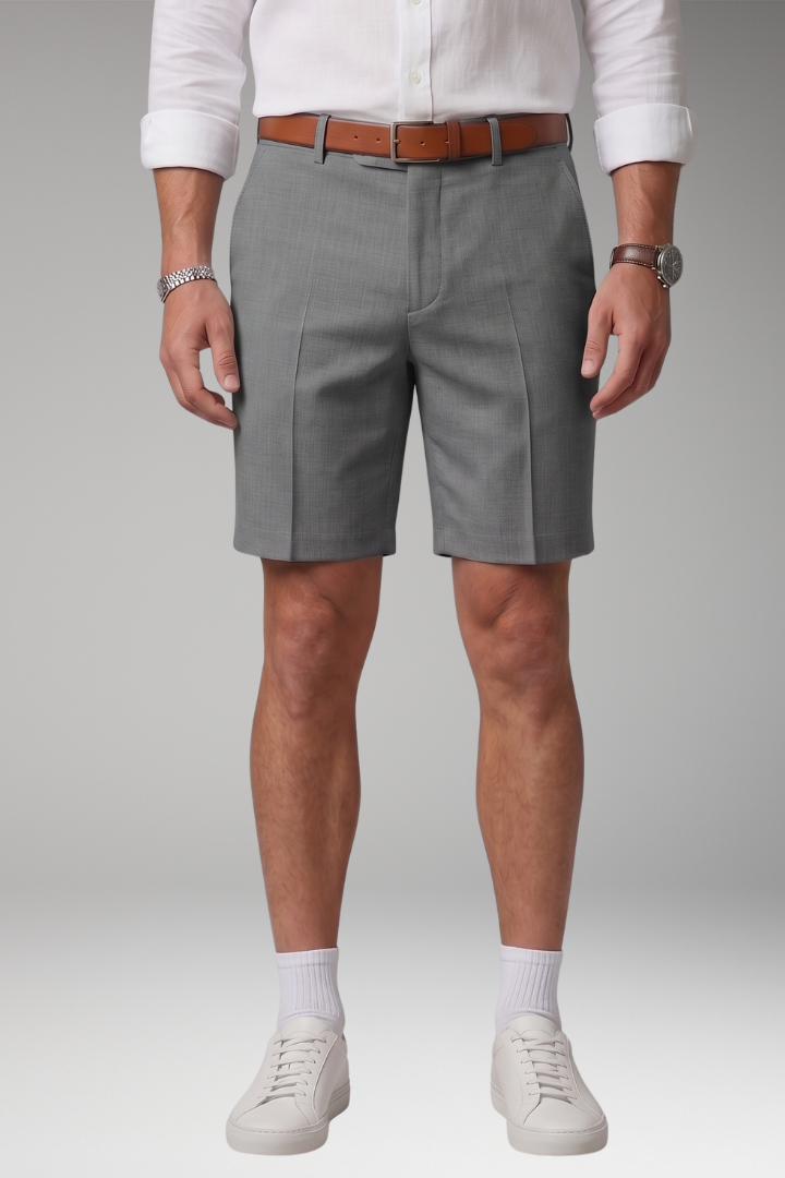 Men's Pleated Shorts with Button and Zipper Closure