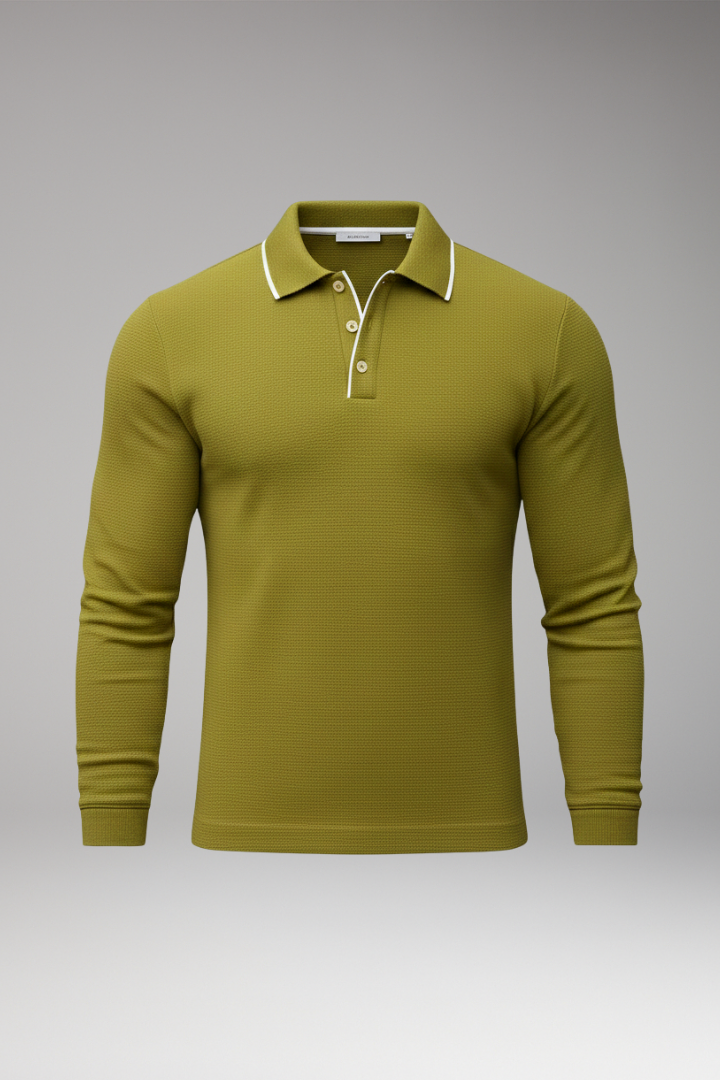 Men's Polo Shirt with Lapel and Long Sleeves