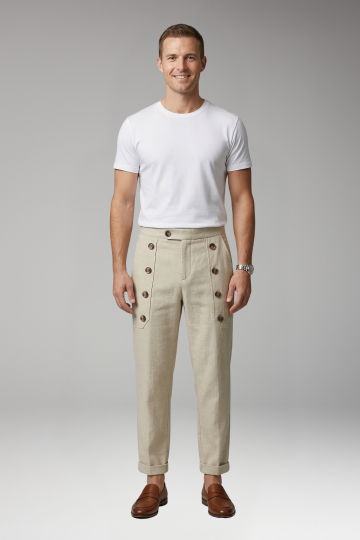 Men's Straight-Leg Trousers with Elastic Waistband for Everyday Wear