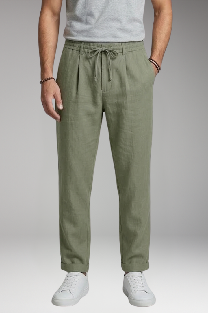Men's Straight-Leg Trousers with Elastic Waistband for Everyday Wear