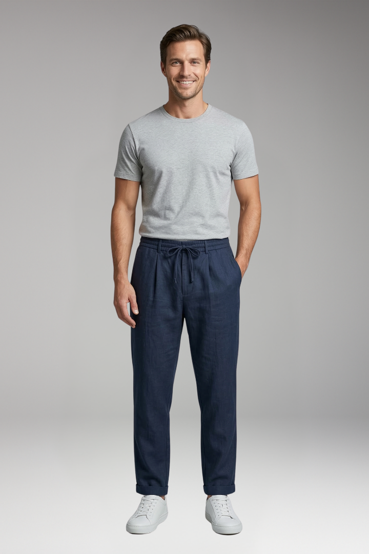 Men's Straight-Leg Trousers with Elastic Waistband for Everyday Wear