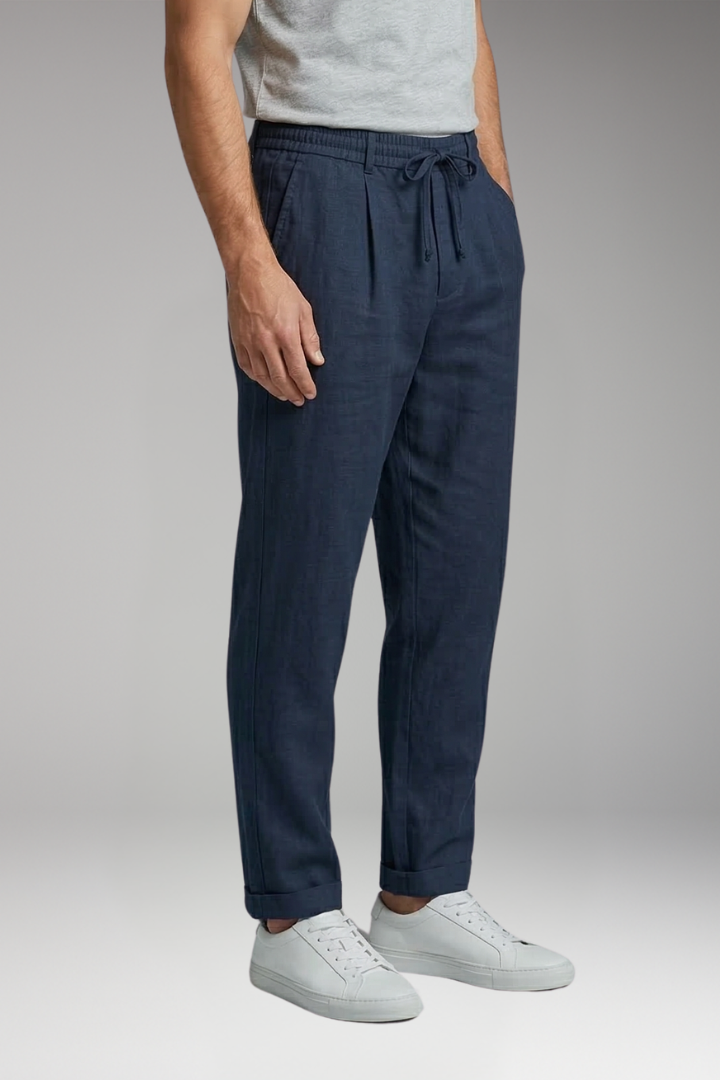 Men's Straight-Leg Trousers with Elastic Waistband for Everyday Wear