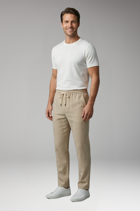 Men's Straight Leg Trousers with Elastic Waistband for Everyday Wear