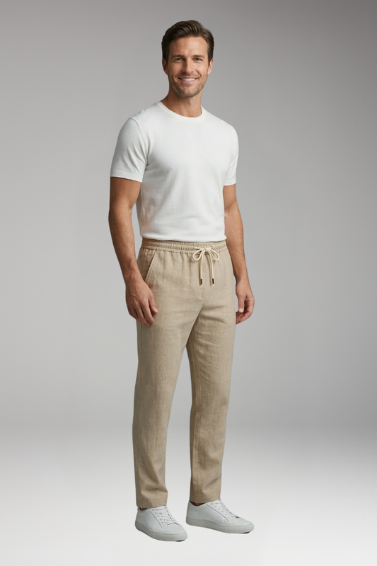 Men's Straight Leg Trousers with Elastic Waistband for Everyday Wear