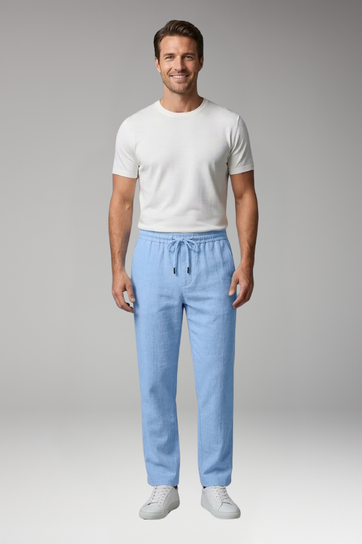 Men's Straight Leg Trousers with Elastic Waistband for Everyday Wear