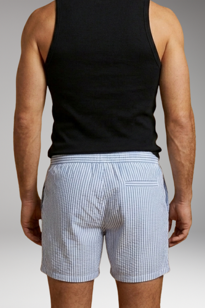 Men's Swim Shorts with Striped Design and Drawstring Waistband
