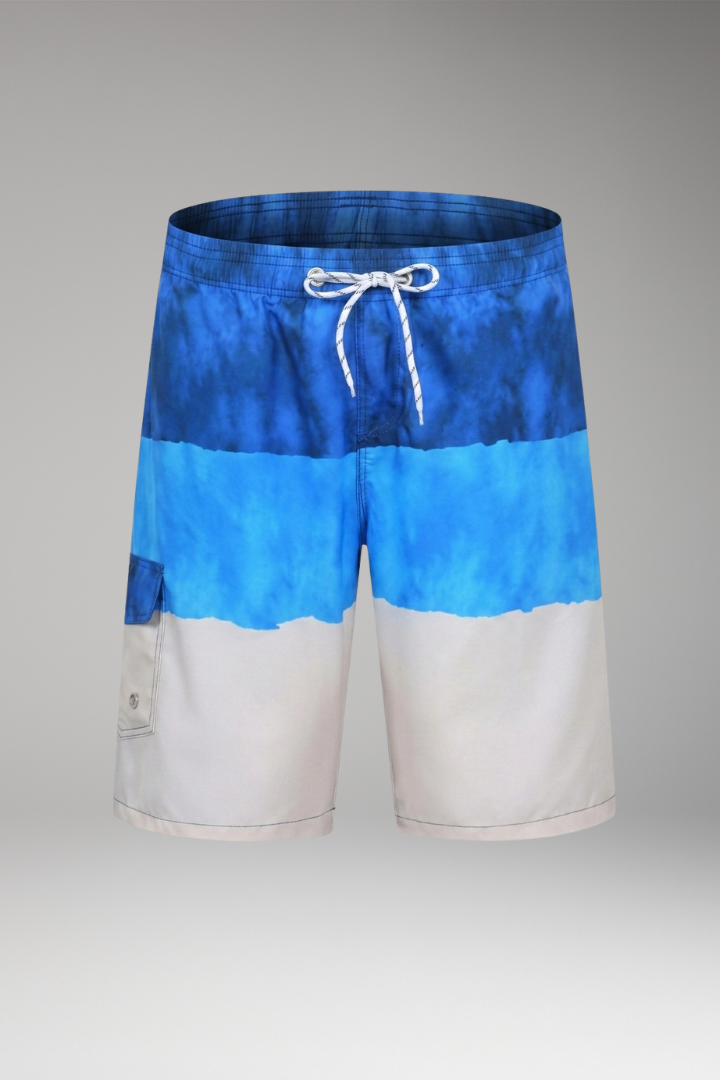 Men's Swim Shorts with Elastic Waistband and Striped Pattern