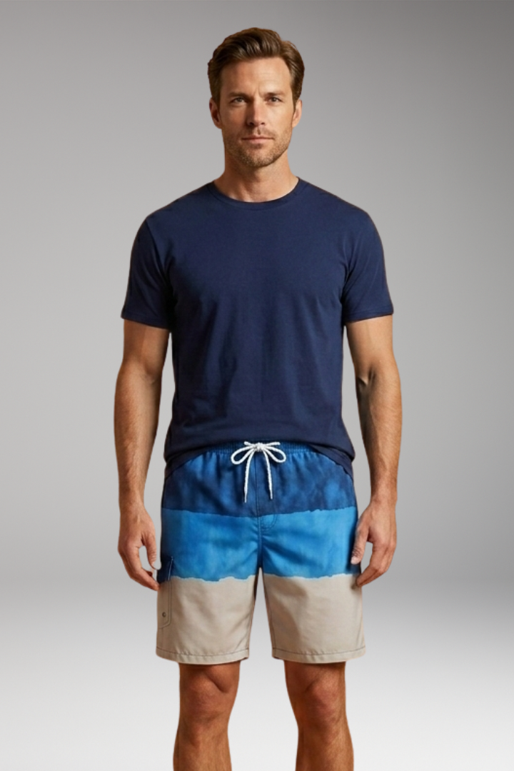 Men's Swim Shorts with Elastic Waistband and Striped Pattern