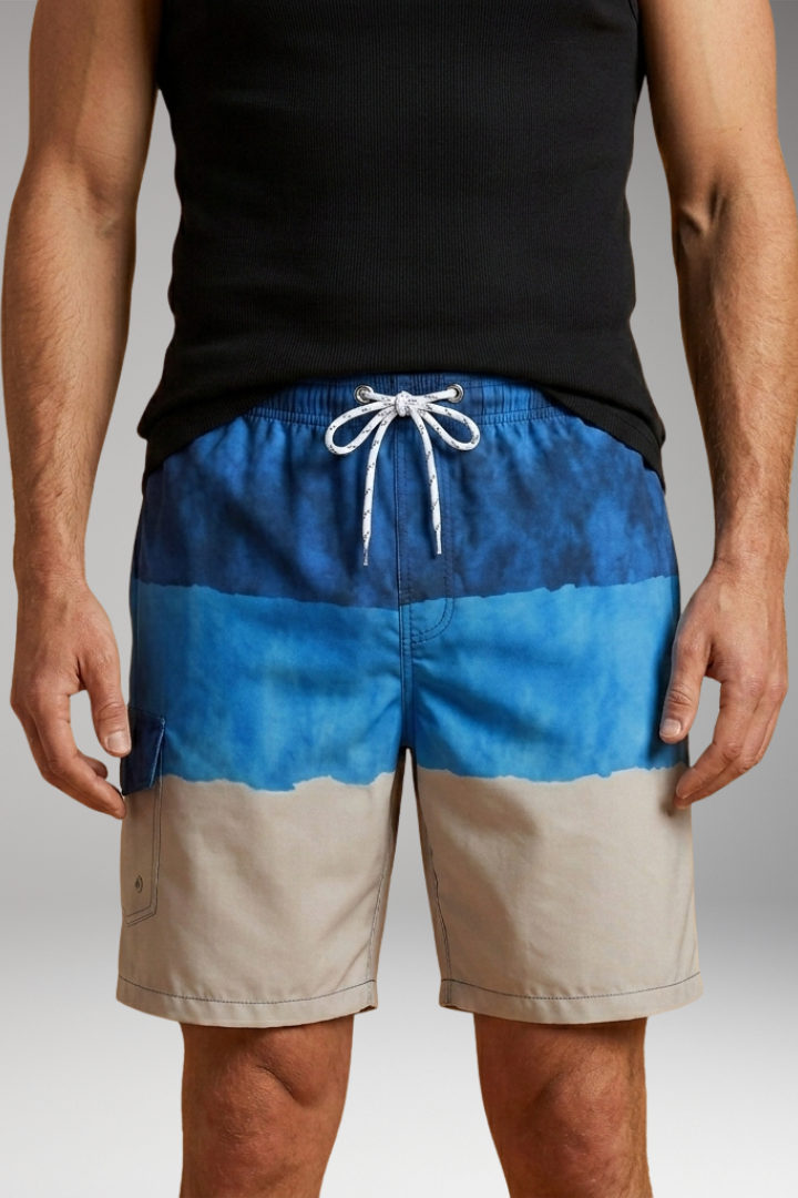 Men's Swim Trunks with Striped Pattern and Elastic Waistband