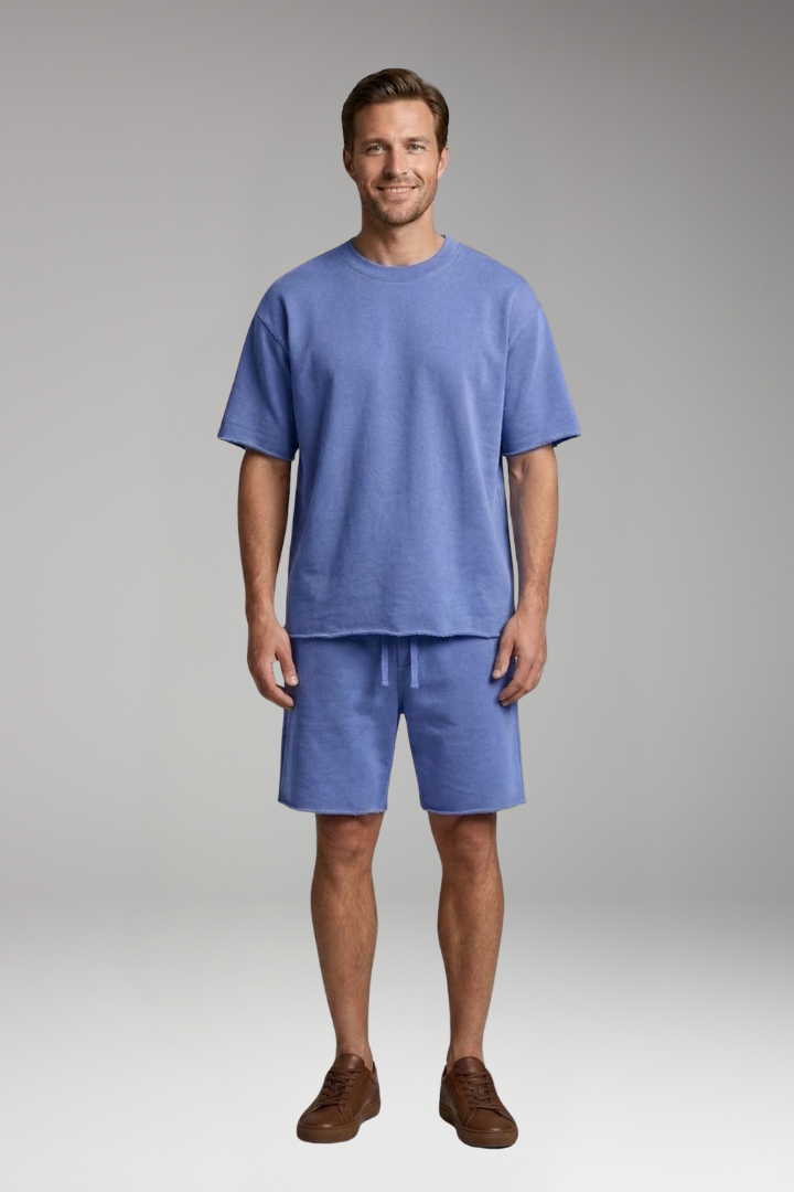 Men's Two-Piece Set with Oversized Shirt and Drawstring Shorts