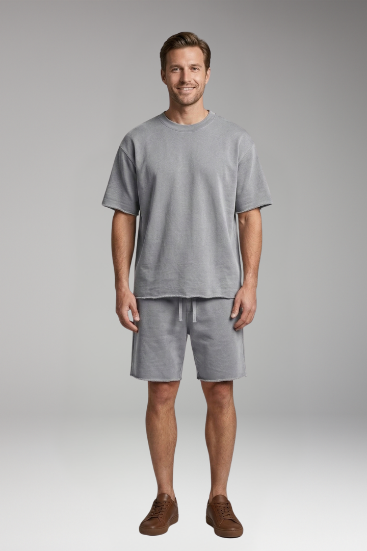 Men's Two-Piece Set with Oversized Shirt and Drawstring Shorts