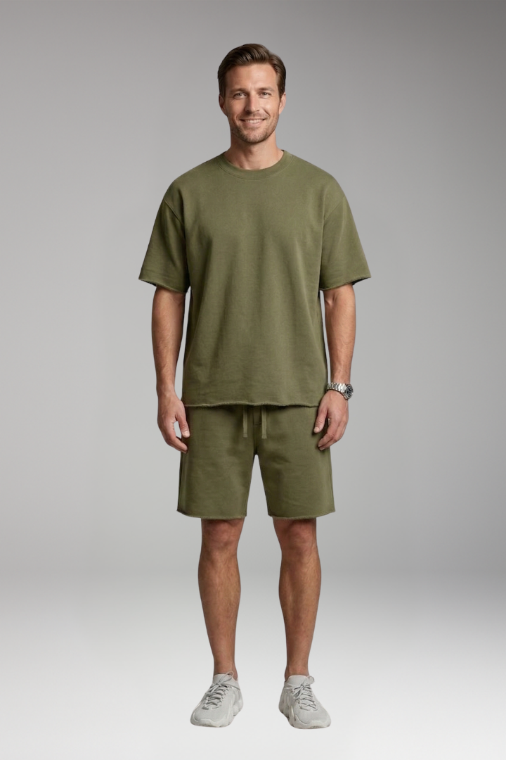 Men's Two-Piece Set with Oversized Shirt and Drawstring Shorts