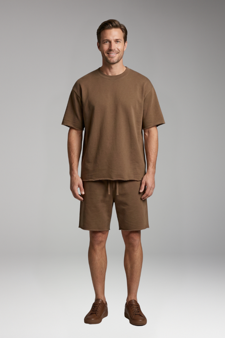 Men's Two-Piece Set with Oversized Shirt and Drawstring Shorts