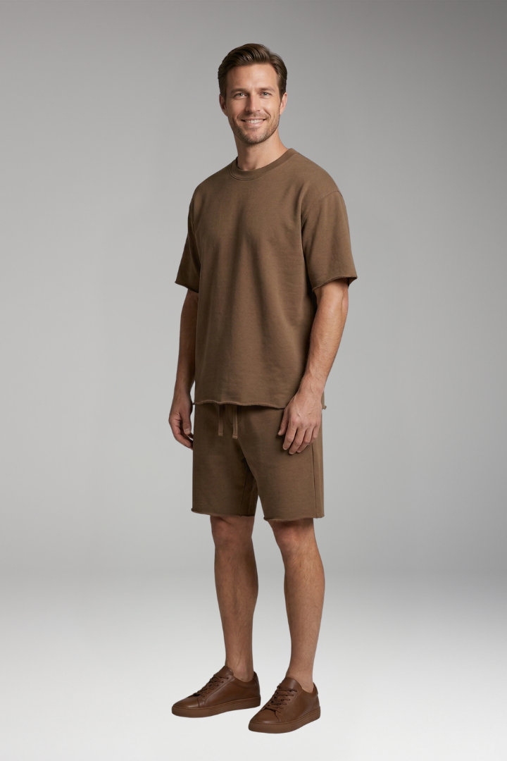 Men's Two-Piece Set with Oversized Shirt and Drawstring Shorts