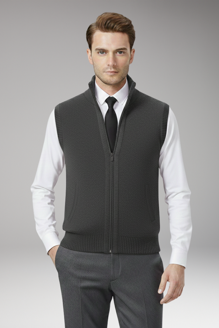 Men's Vest with Zip Closure and Straight Profile
