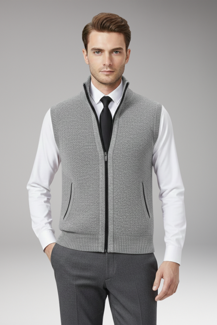 Men's Vest with Zip Closure and Straight Profile