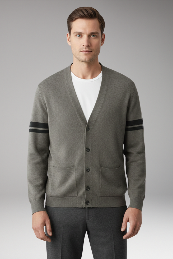 Men’s Cardigan with Buttons and Contrast Bands