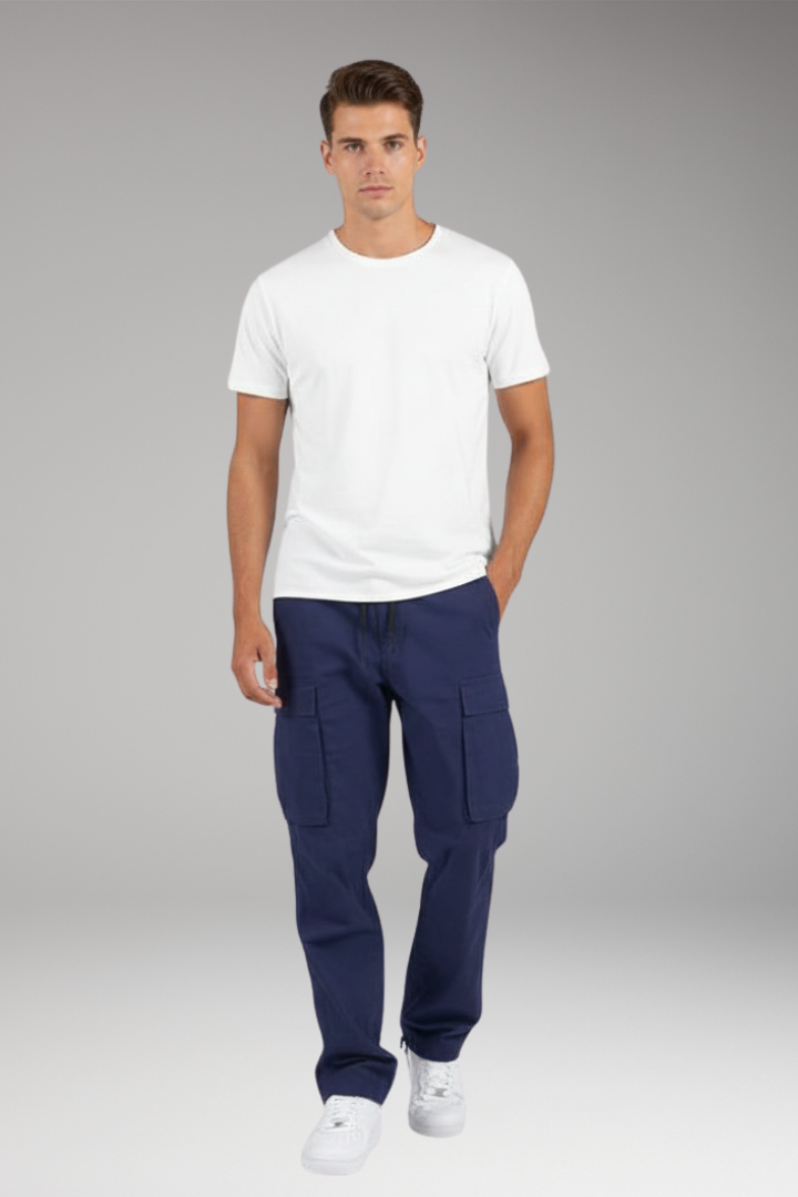 Men's Cargo Pants with Drawstring Waist and Multiple Pockets