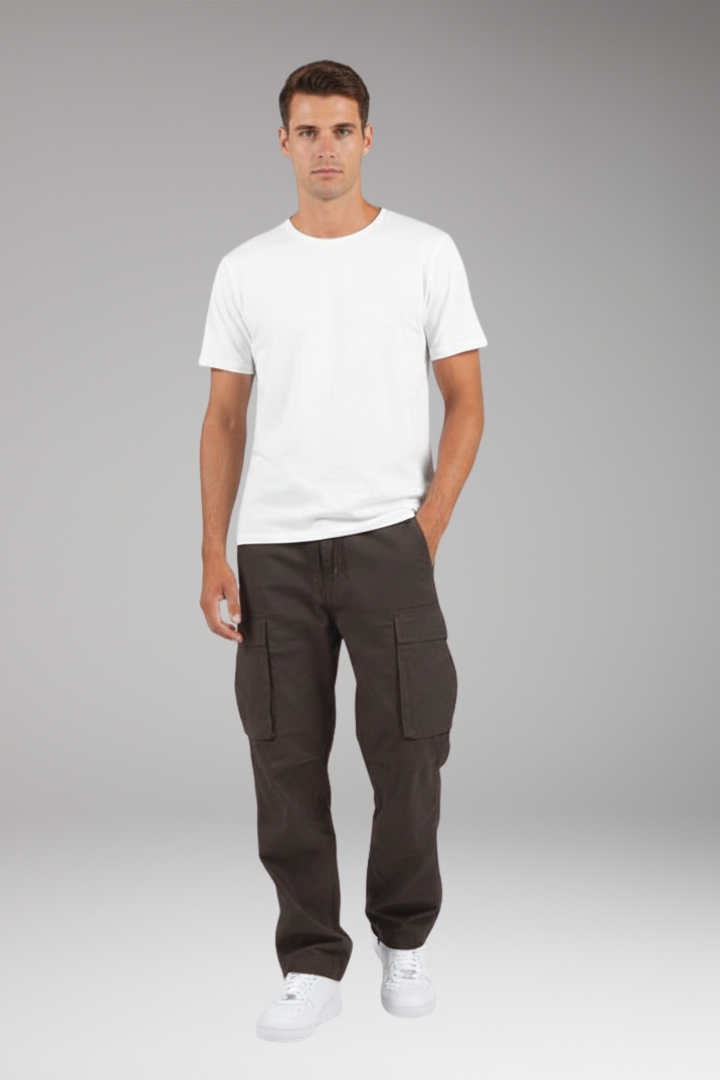 Men's Cargo Pants with Drawstring Waist and Multiple Pockets