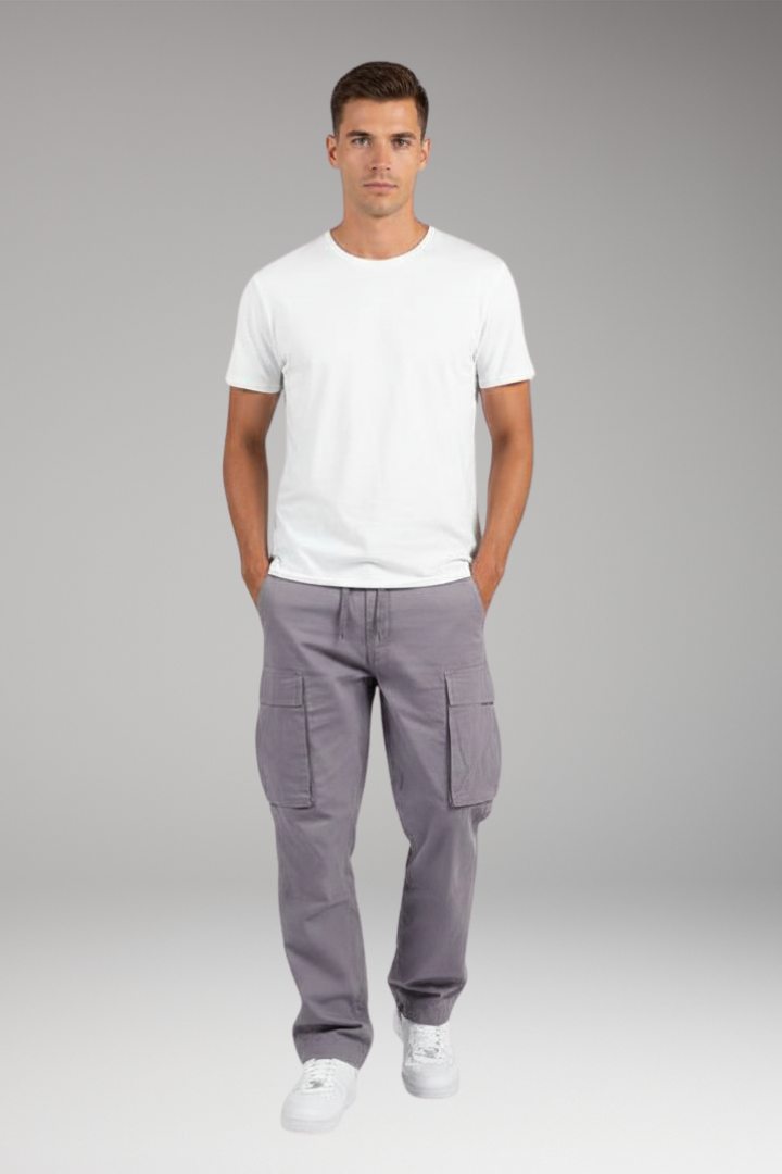 Men's Cargo Pants with Drawstring Waist and Multiple Pockets