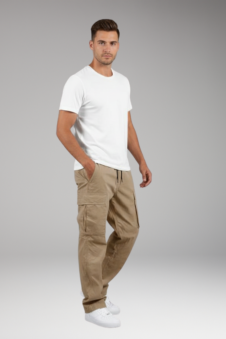 Men's Cargo Pants with Drawstring Waist and Multiple Pockets