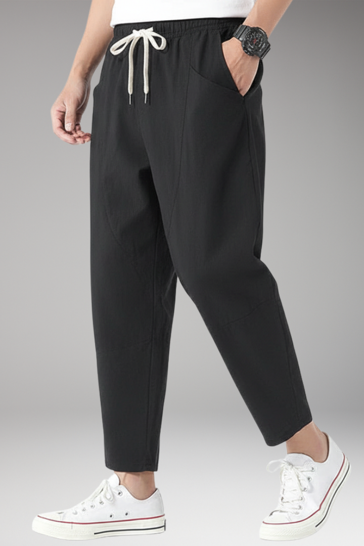 Men's Cropped Pants with Elastic Waist and Side Pockets