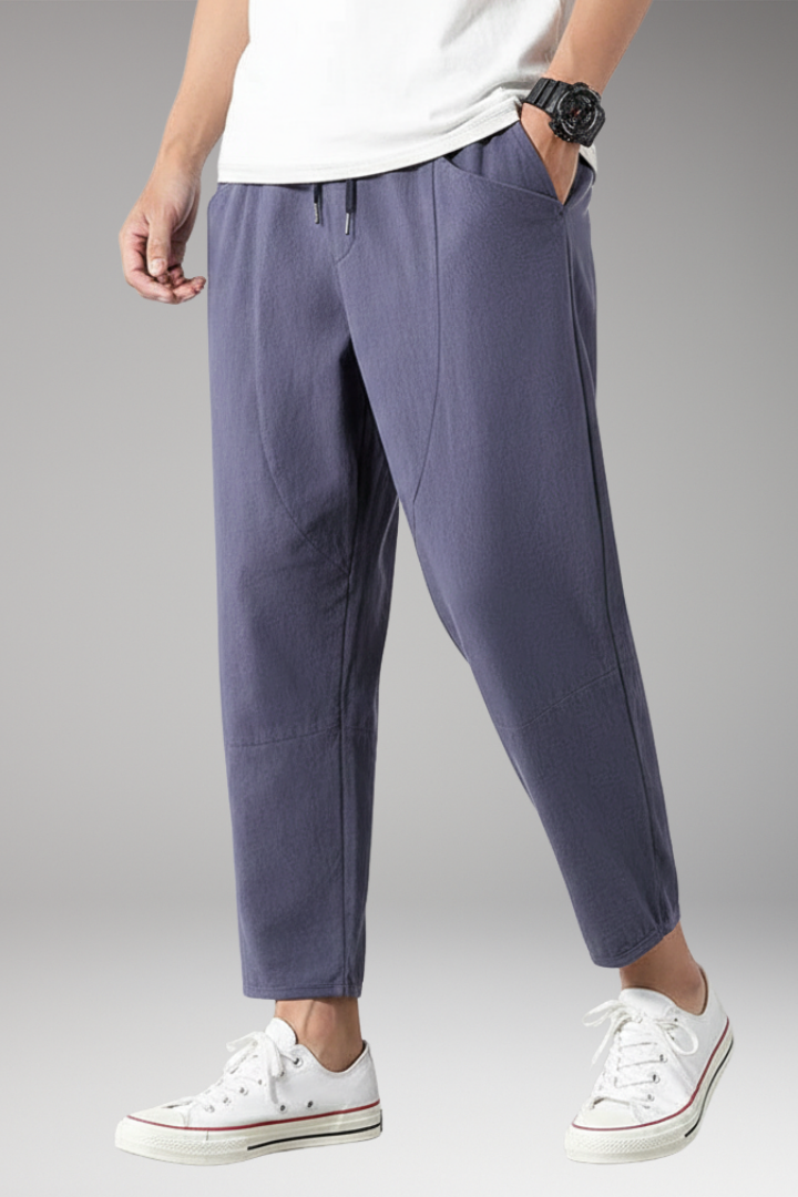 Men's Cropped Pants with Elastic Waist and Side Pockets