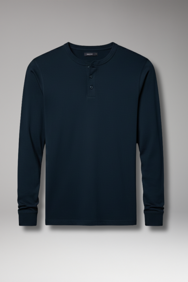 Men's Henley Shirt with Three-Button Placket and Long Sleeves