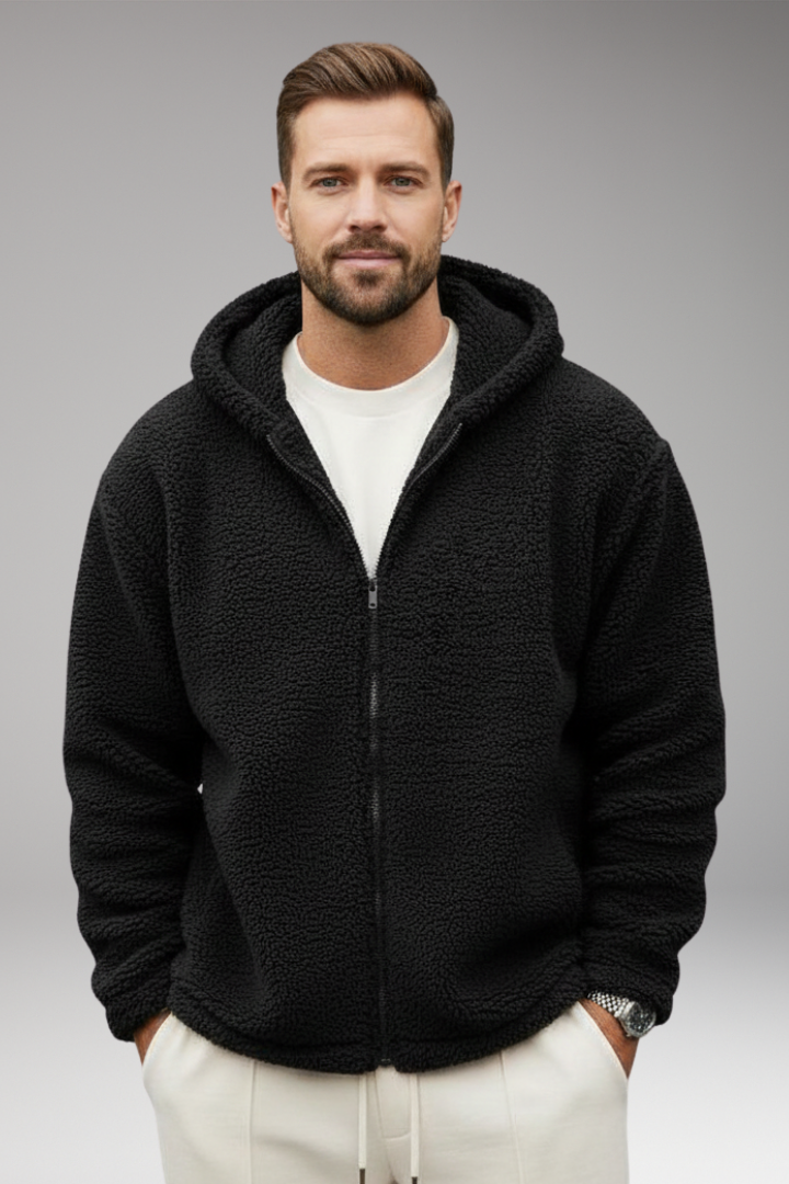 Men's Hooded Jacket with Front Zip and Pouch Pockets