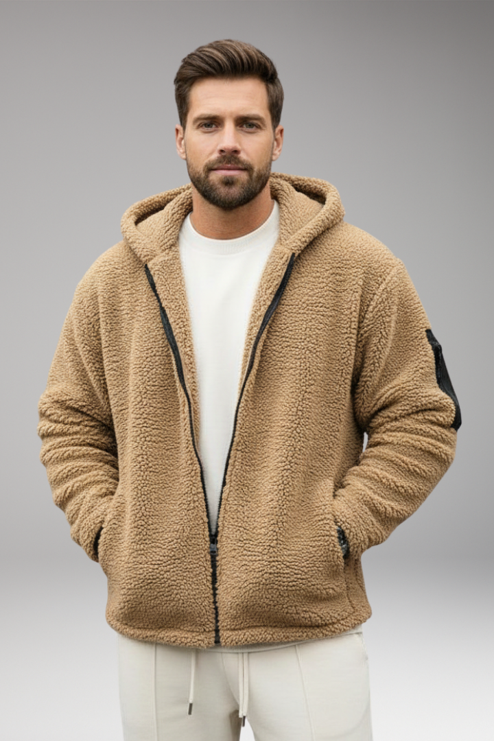 Men's Hooded Jacket with Front Zip and Pouch Pockets
