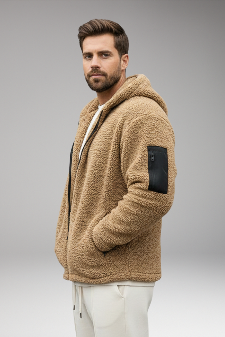 Men's Hooded Jacket with Front Zip and Pouch Pockets