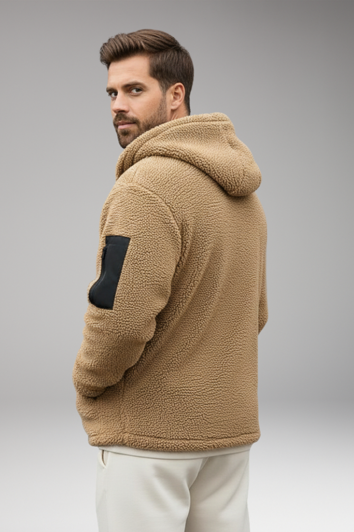 Men's Hooded Jacket with Front Zip and Pouch Pockets